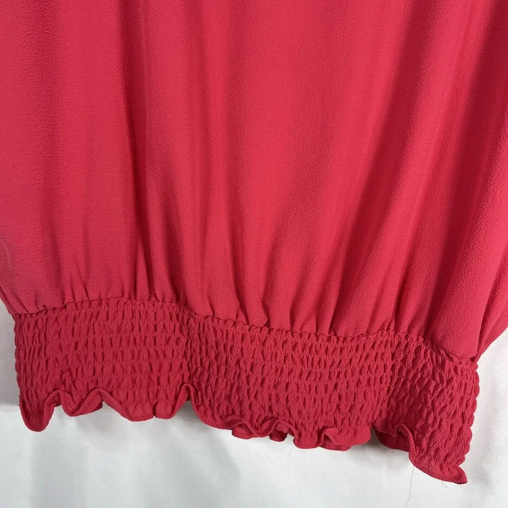 Michael Kors‎ Top Women's Med Rose Scoop Neck Roll Tab Sleeve Sheer Blouse